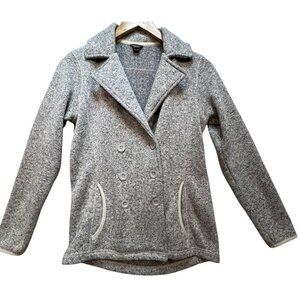 Eddie Bauer Womens Double Breasted Fleece Jacket Long Sleeve Size S Heather Gray